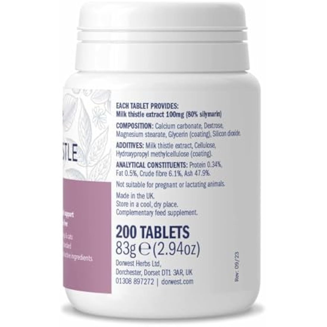 Dorwest Milk Thistle Tablets for Dogs and Cats, 200 Tablets, Supports Liver Function, Antioxidant for Dogs, Immune System Heath, Natural Supplement