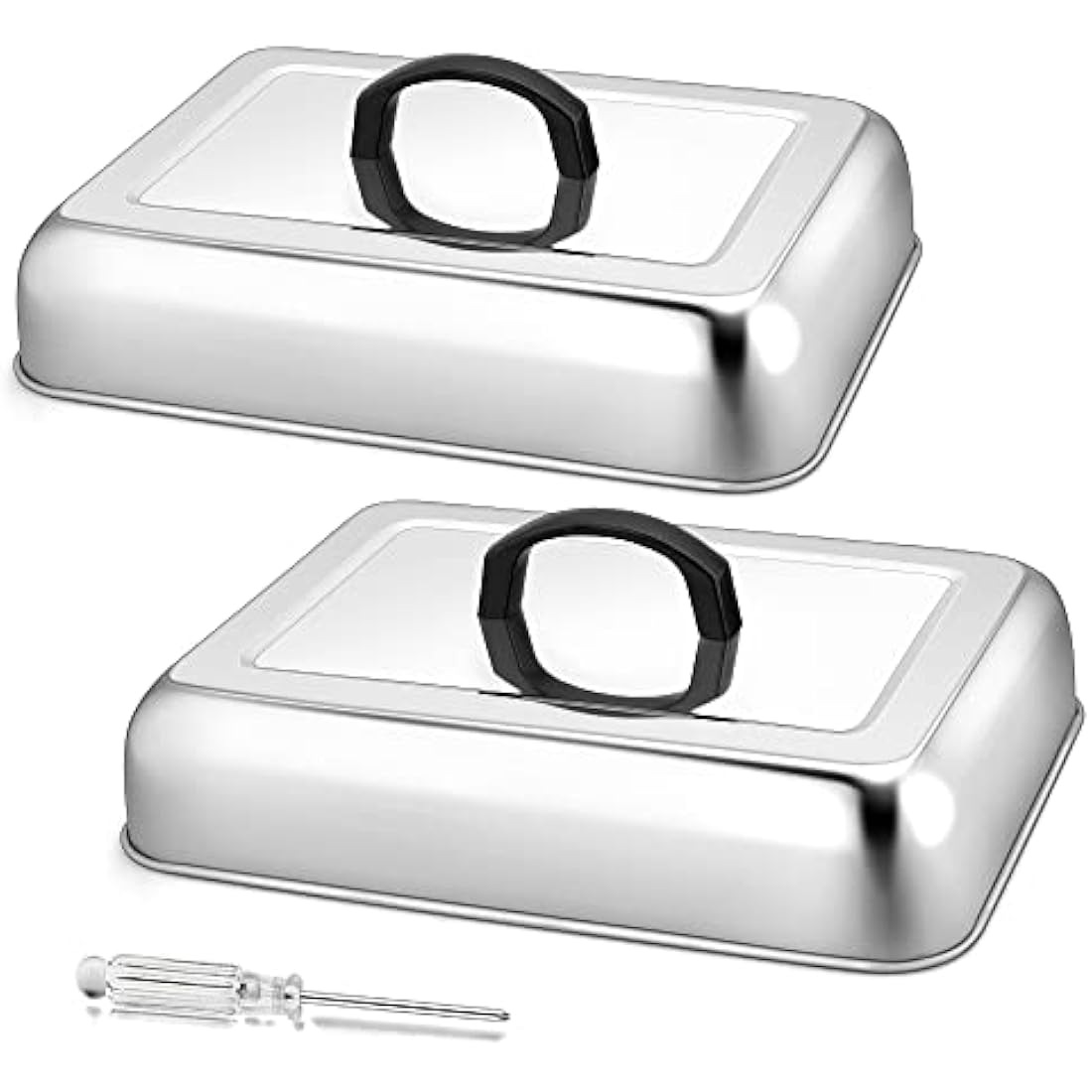 Herogo Cheese Melting Dome Set of 2, Rectangular Stainless Steel Steam Basting Cover with Heat Proof Handle, Ideal for BBQ Flat Top Griddle Grill Kitchen, Dishwasher Safe