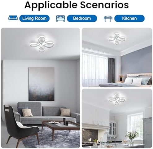 Dorlink Ceiling Lights, Silver Flower Ceiling Light 30W, Creative Flower Shape Chandeliers Ceiling Light for Living Room, Semi Flush Ceiling Lamp for Bedroom, Kitchen, 6500K Cool White