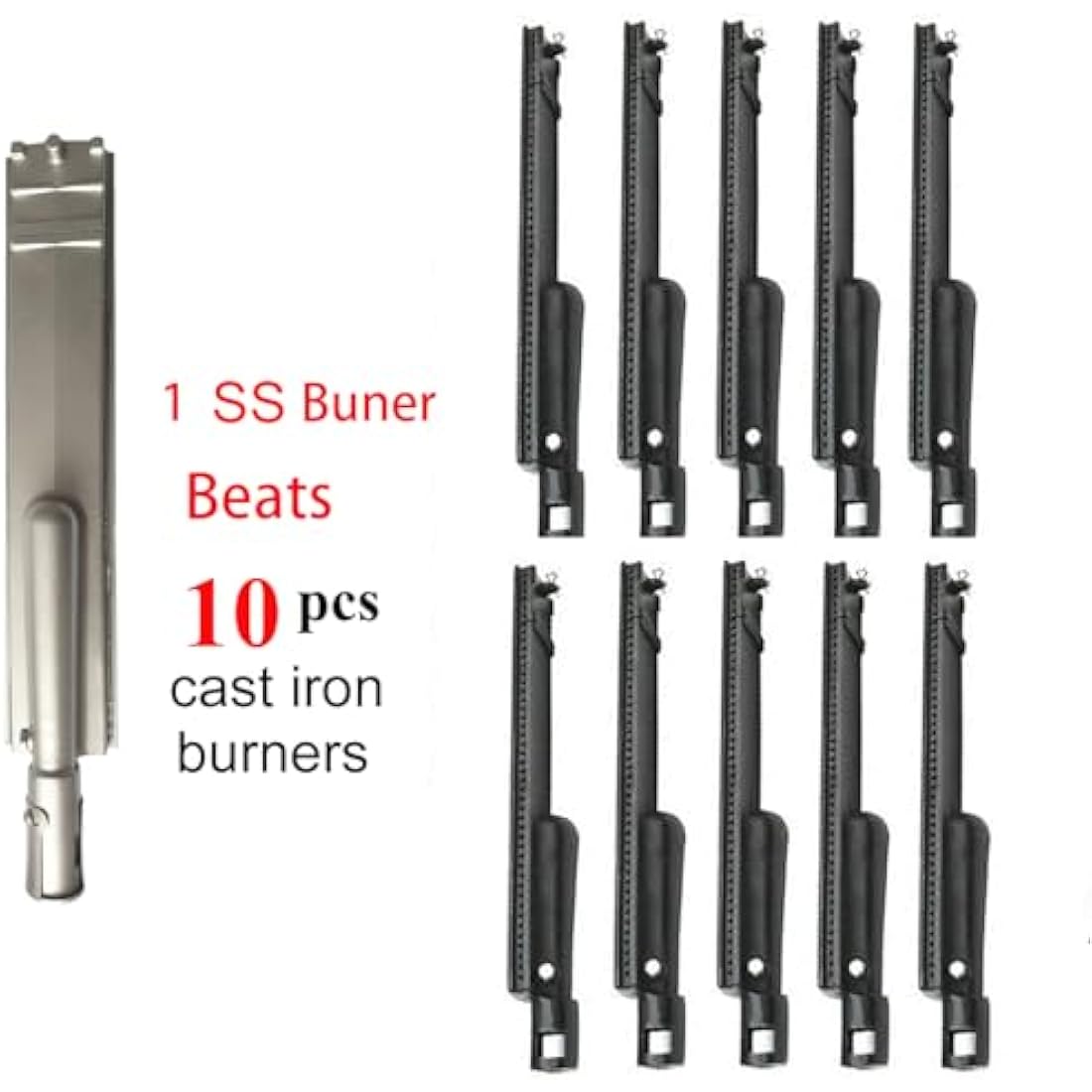 GRILLJOB 4 Pack Heavy Duty Cast Stainless Steel Grill Burner for Bull, Grill Replacement Parts for Bull, Cal Flame, Lion, Blaze, Turbo, Beefeater, Thermos, Char Broil, Jenn Air, Nexgrill