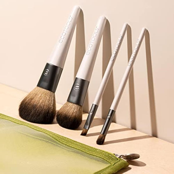 EcoTools On-The-Go Makeup Brush Kit, Travel-Friendly Brush Set, Mini-Size Makeup Tools for Powders, Blush, Bronzer, & Eyeshadows, Eco-Friendly, Synthetic Bristles, Cruelty-Free & Vegan, 5 Piece Set
