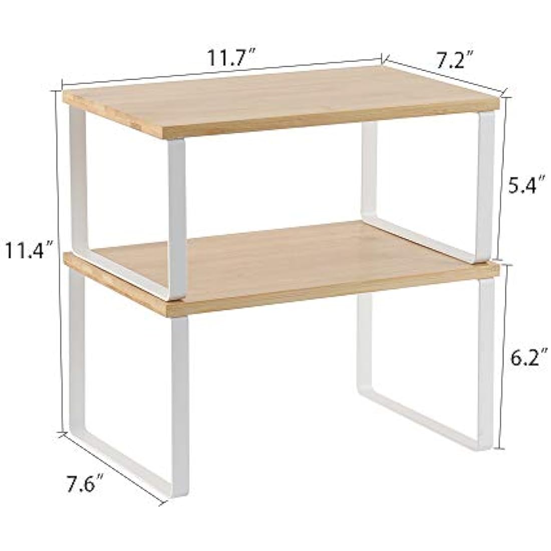 4-Pack Bamboo Kitchen Shelf Organizer for Cabinet, Expandable & Stackable Counter Cupboard Organiser, Storage Rack for Bathroom, Kitchen, Laundry Room White