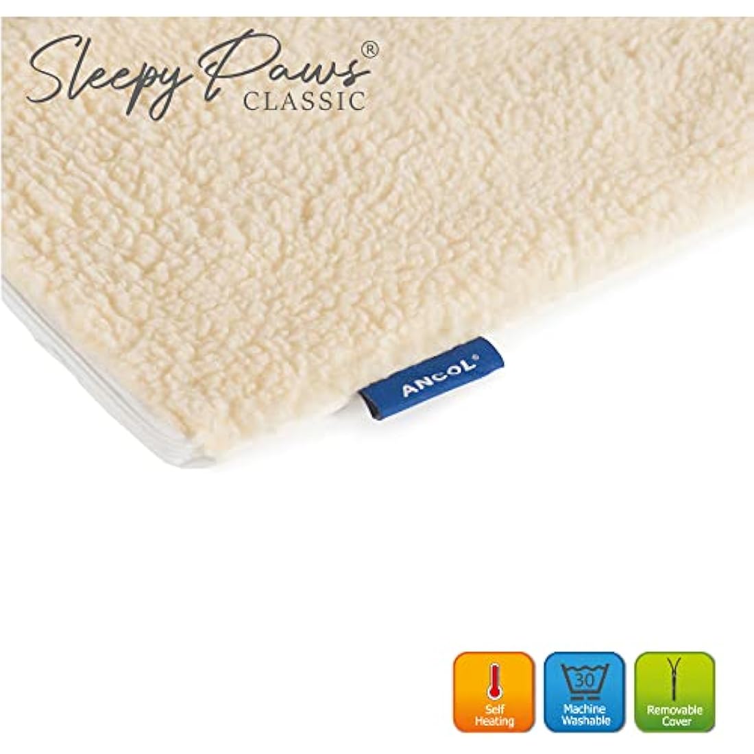 Ancol Self Heating Pet Pad Cream Fleece Cover with Thermal Structure - Removable Machine Washable for Cats and Dogs - 48cm x 38cm / Small