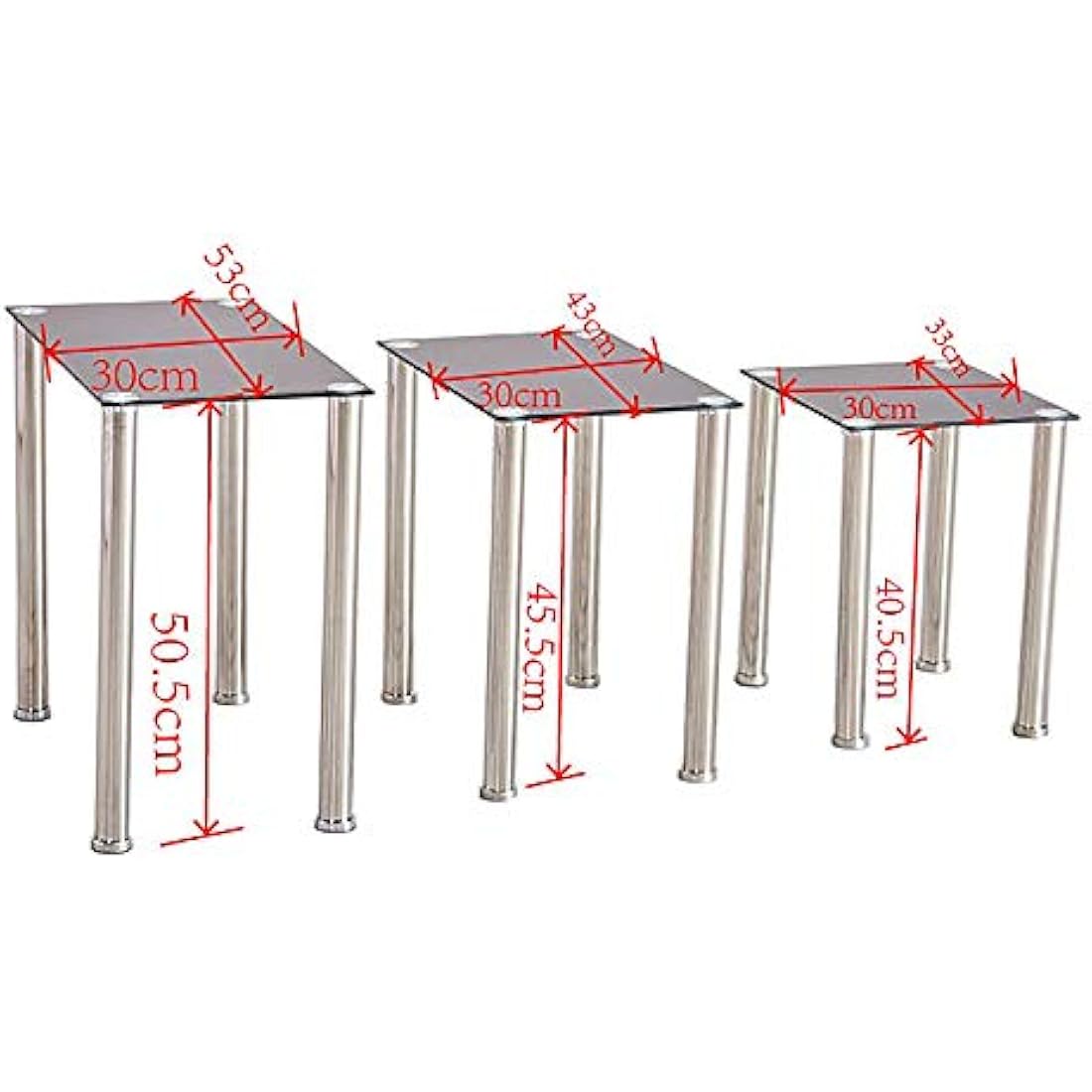 BELIFEGLORY Modern Design Nesting Tables, Set of 3 Coffee Table with Tempered Glass and Stainless Steel Legs, Space Saving Sofa Side Corner End Table (Rectangular - Black)