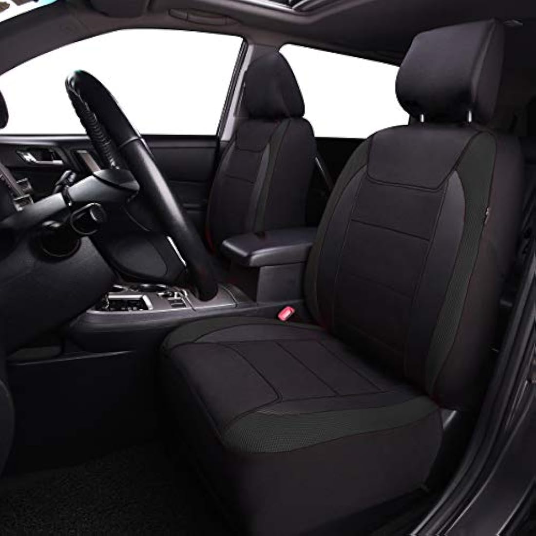 Flying Banner Gabardine Mesh Front Car Seat Covers Airbag Compatible Protector Universal for Most Car Truck Vans SUVs (Black)