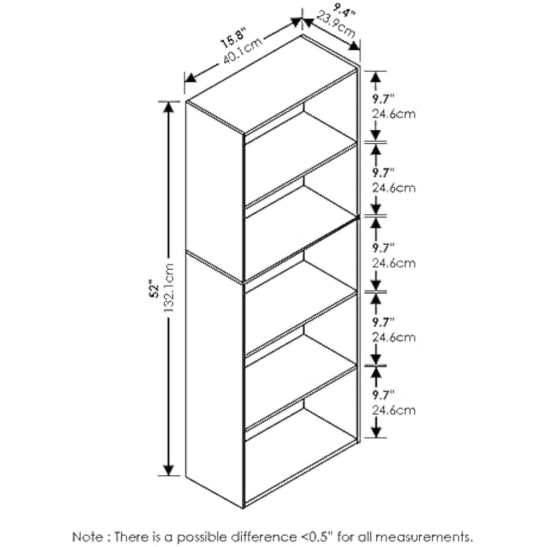 Furinno Luder 5-Tier Reversible Color Open Shelf Bookcase, White