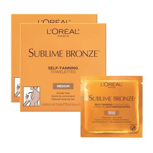 L'Oréal Paris Skincare Sublime Bronze Sunless Tanning Towelettes, Fast-Drying, Streak-Free Self Tanner, 6 ct.