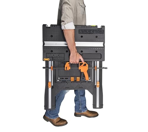 WORX Pegasus WX051 Versatile Multi Function Folding Work Table & Sawhorse with Quick Clamps and Holding Pegs, Portable and Lightweight Workbench, Perfect for Workshop and DIY Tasks