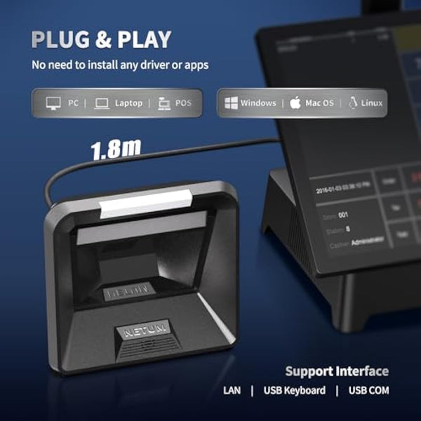 NETUM 2D Omnidirectional Desktop Barcode Scanner, Hands-Free USB Wired BarCode Reader 1D 2D QR PDF417 Barcode Reader with Megapixel High Resolution Sensor for Retail POS Supermarket NT-2085L(Pro)