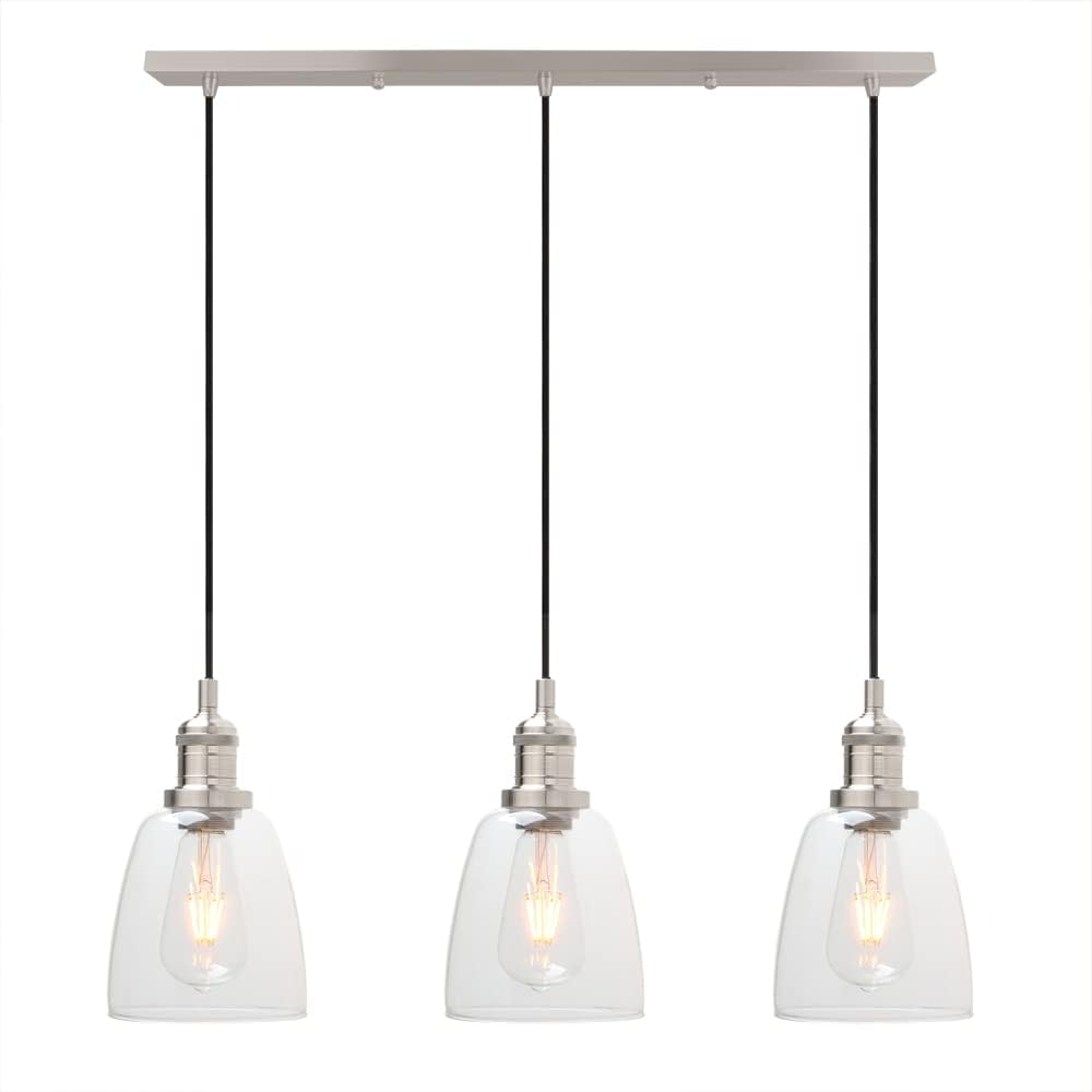3 Head Chandelier Pendant Light Glass Shade Adjustable Cord Brushed Phansthy