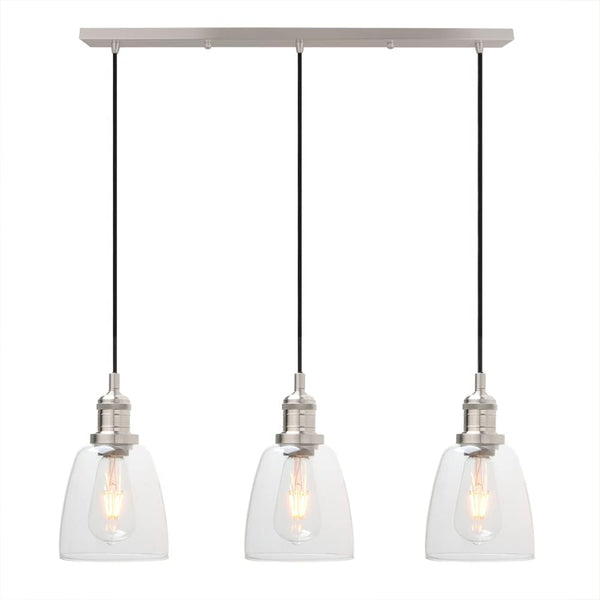 3 Head Chandelier Pendant Light Glass Shade Adjustable Cord Brushed Phansthy