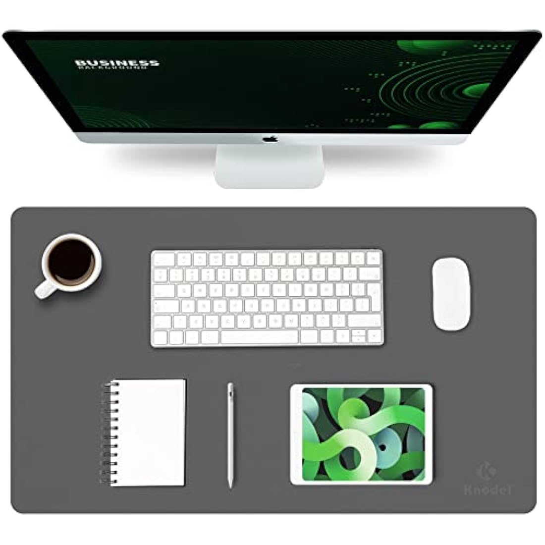 K KNODEL Small Office Leather Desk Mat, Mouse and Keyboard Pad, Computer and Laptop Mat, Desktop Protector and Cover, Writing Pad and Blotter (60x35cm, Dark Gray)
