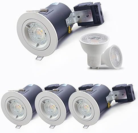 4XSweier 90 Minute Fire Rated LED Recessed Ceiling Lights IP20 GU10 LED Downlights, White Spotlight Fittings with 5W 3000K Warm White Bulbs 230V(Non-Dimmable)