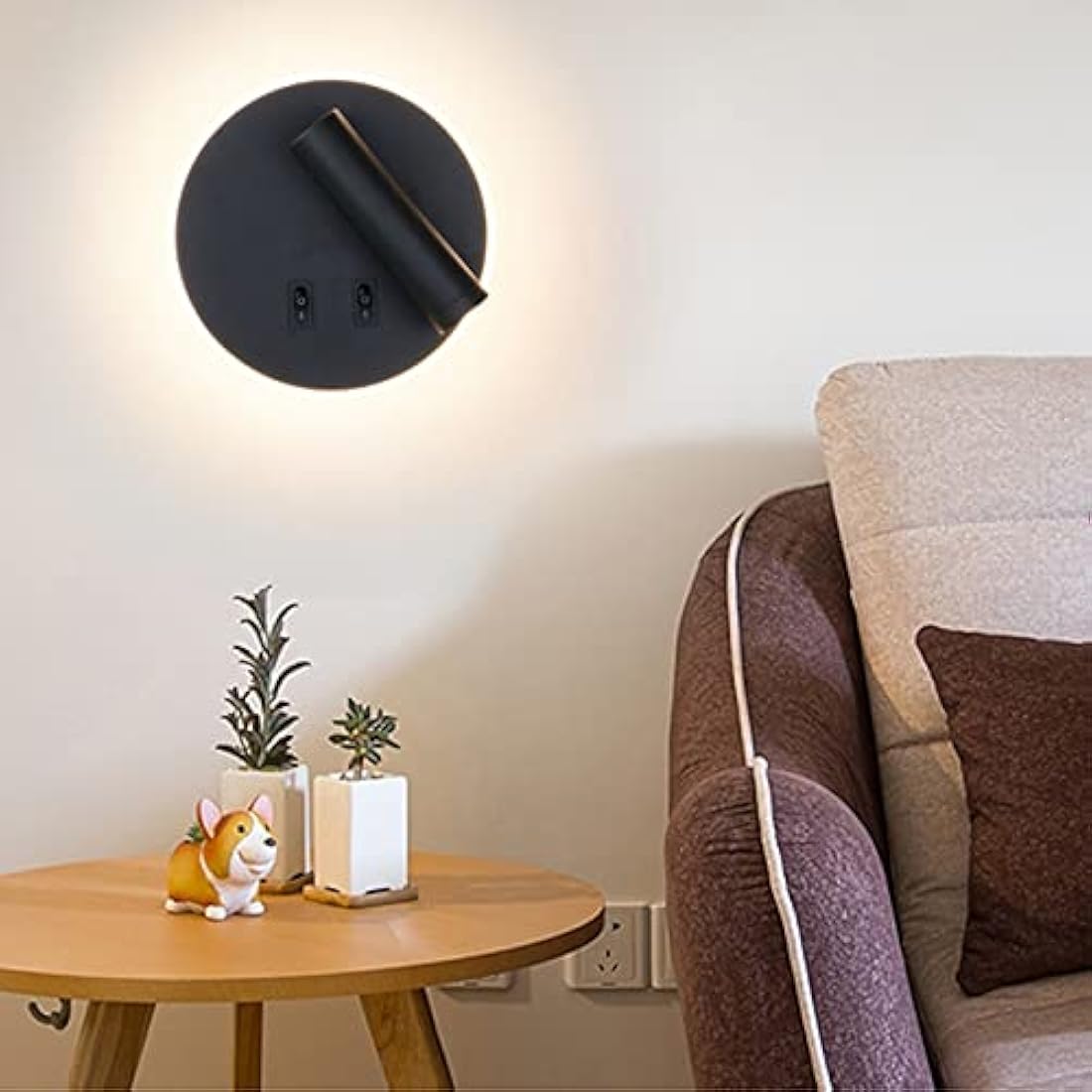 uksunvi LED Wall Mounted Lamp,Bedside Reading Wall Light,12W LED Wall Lamp, Adjustable Spotlight （3W +9W 3000K Warm Light） (Black Round)