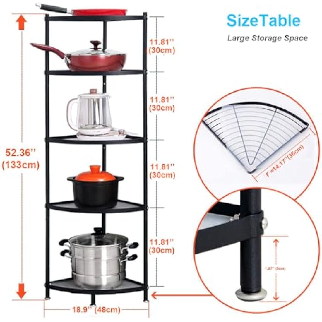 Baotkere Kitchen Corner Pot Rack, Stackable Multi Layer Free Standing Metal Shelf Stainless Steel Cookware Organizer, Height Adjustable Storage Countertop Holder