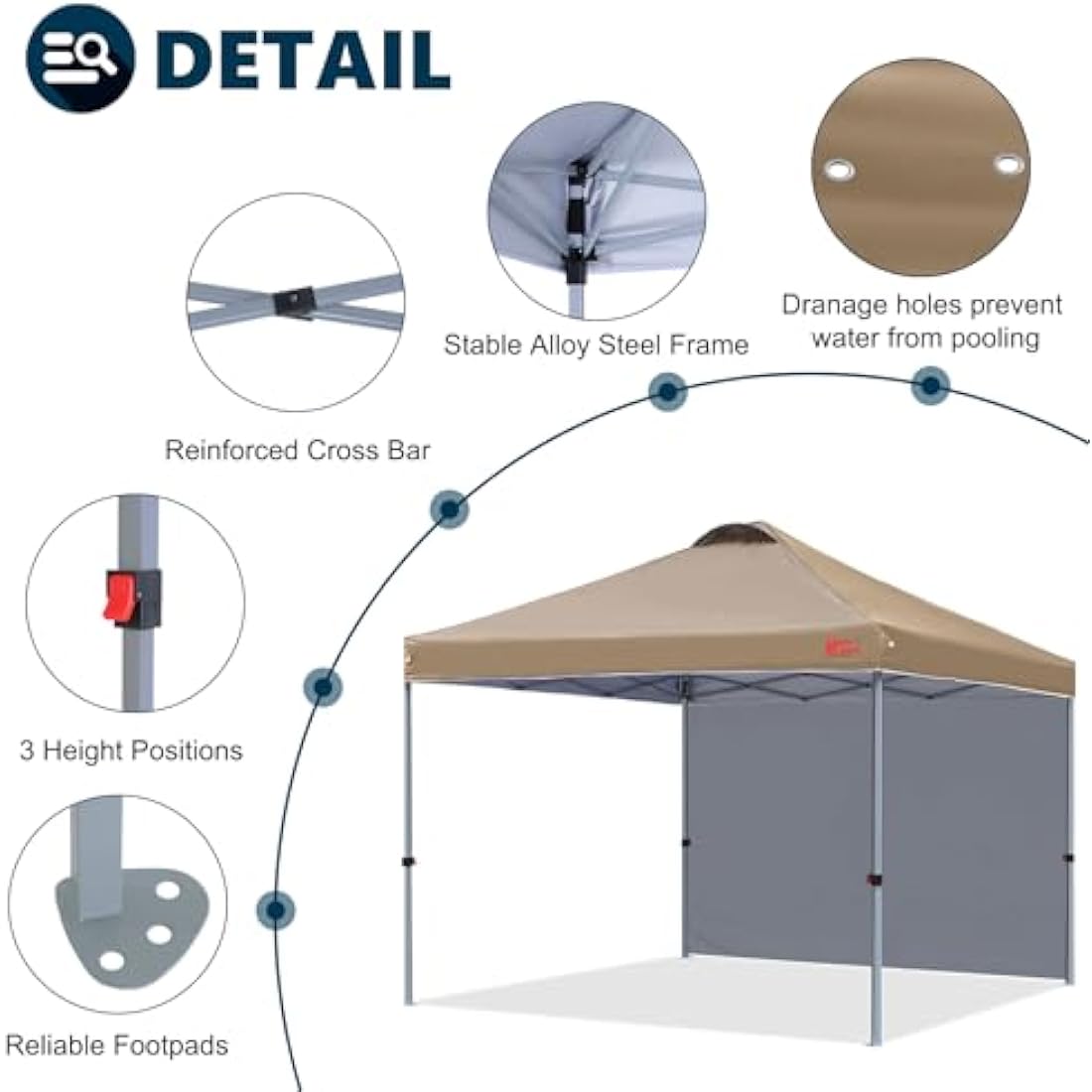 MASTERCANOPY Durable Ez Pop-up Gazebo Tent with 1 Sidewall (3x3M,Khaki)