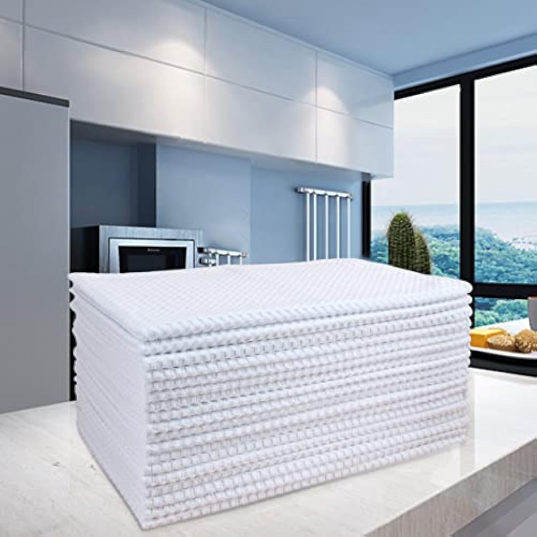 POLYTE Ultra Premium Microfibre Kitchen Dish Tea Towel Waffle Weave, 18 Pack (40x71 cm, White)