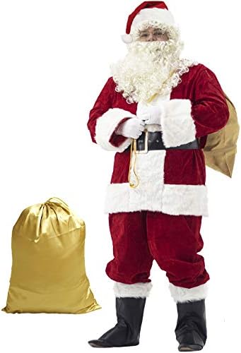 Ahititi Santa Claus Costume for Men Santa Suit Adults 11pcs Mens Deluxe Professional Christmas Clause Outfit Xmas Cosplay