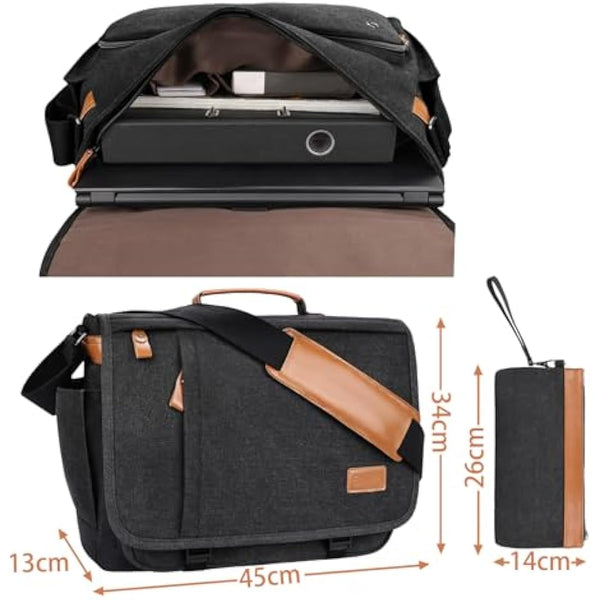 Estarer Laptop Messenger Bag 17.3 Inch Mens Large Satchel Shoulder Bag with Pencil Case for Work School(Dark Grey)