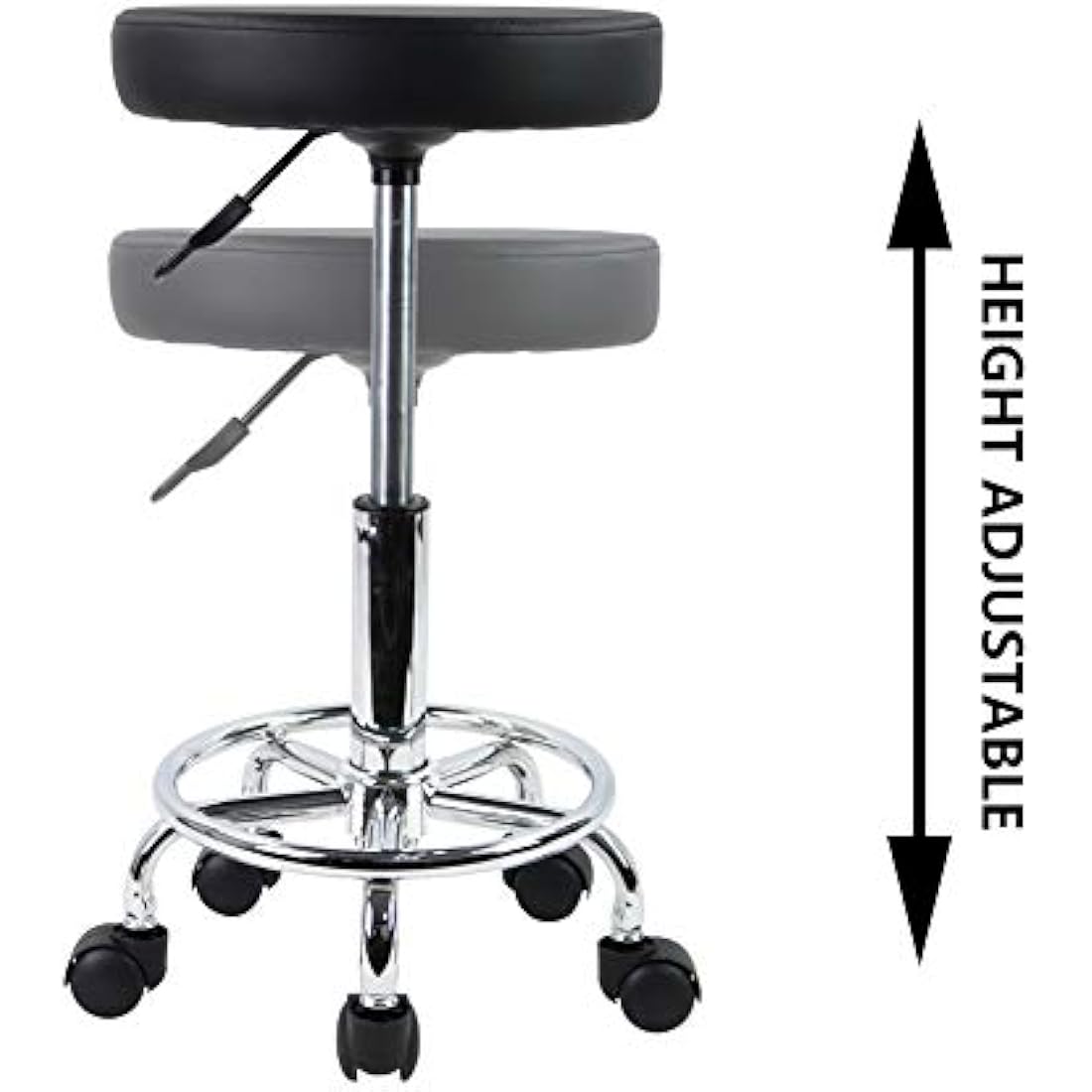 KKTONER PU Leather Round Rolling Stool with Foot Rest Swivel Height Adjustment Spa Drafting Salon Tattoo Work Office Massage Stools Task Chair Small (Black)