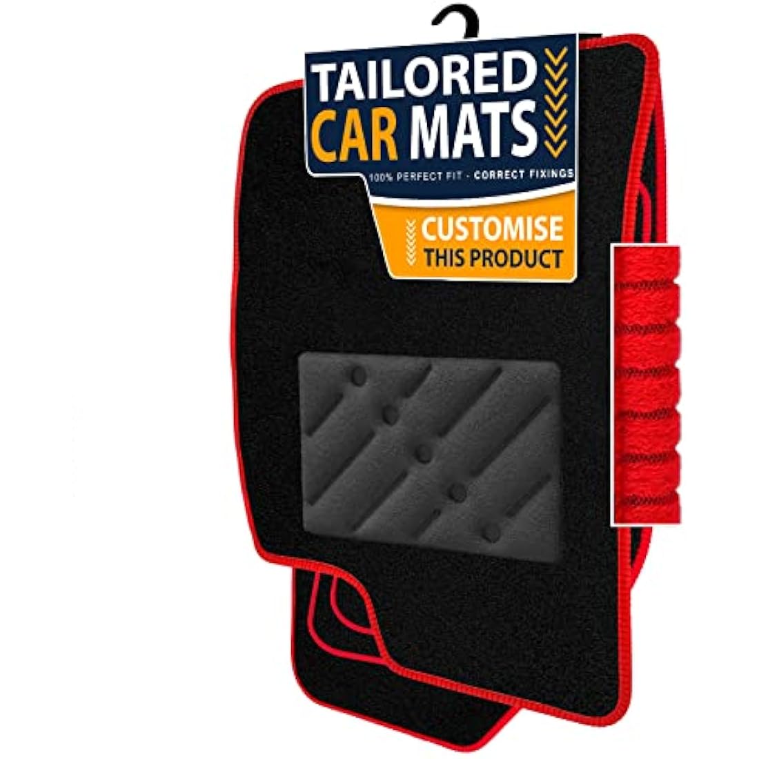 Car Mats FOR Volkswagen Tiguan 2008-2016 Black Carpet - Red Ribbed Trim - Black Rectangle Heel Pad [SAPP-1055]