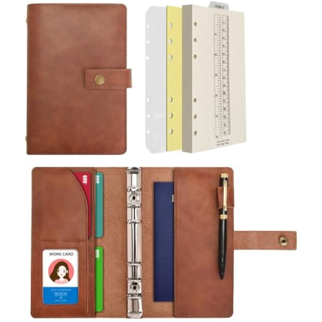 WONDERPOOL Leather Diary Refillable Notebook Spiral Journal Binder Portfolio - Dot Grid Paper & Inner Pockets Organizer for Man and Woman (Coffee, A6)
