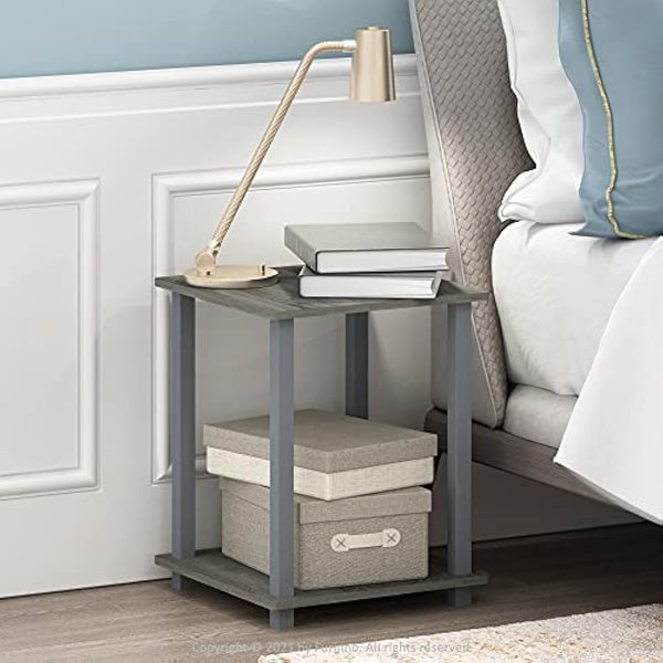 Furinno Simplistic 2-Pack End Table, Side Table, French Oak Grey/Grey, 39.6 x 39.6 cm (2-Pack)
