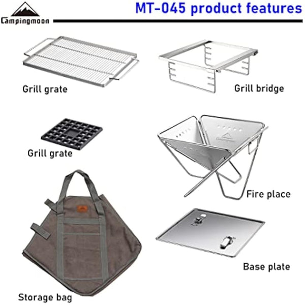 Campingmoon BBQ Grill Fire Pit Foldable Stainless Steel - Large MT-045