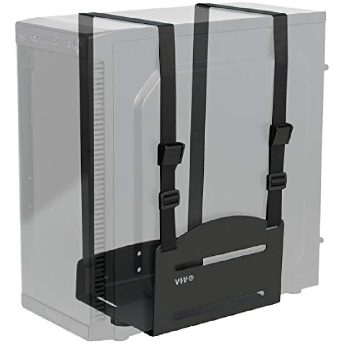 VIVO Universal PC Wall Mount, Adjustable Steel Bracket, Computer Case, Open Frame CPU Strap Holder, Black, MOUNT-PC03V