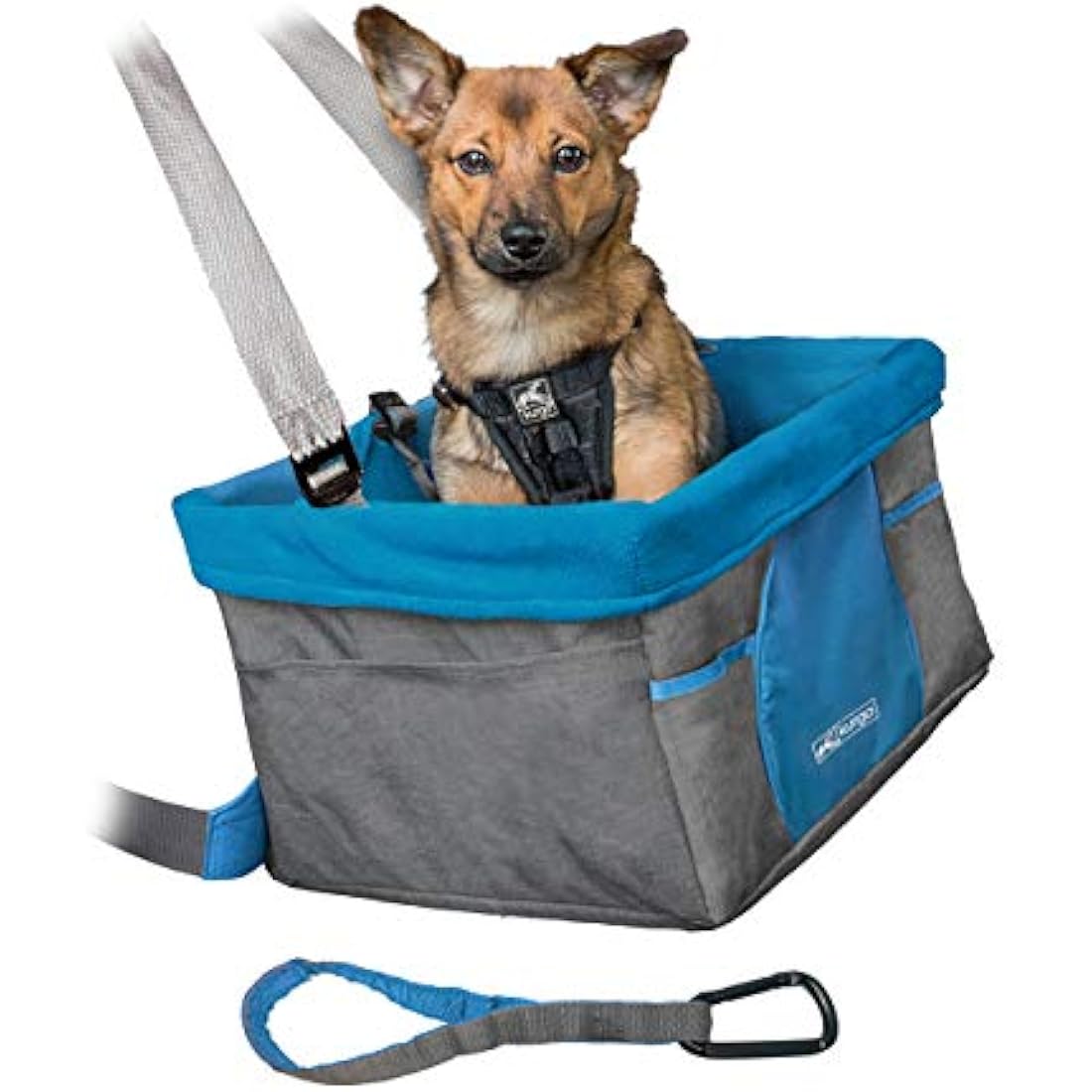 Kurgo Heather Car Booster Seat for Dogs, Quick & Secure Installation, Includes Seat Belt Tether, Fleece Lining, Grey/Blue (ZTV30-17114)