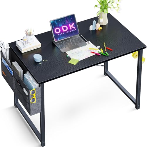 ODK Computer Writing Desk, Sturdy Home Office PC Table, Work Desk with Storage Bag and Headphone Hook (Black, 80 x 40 cm)