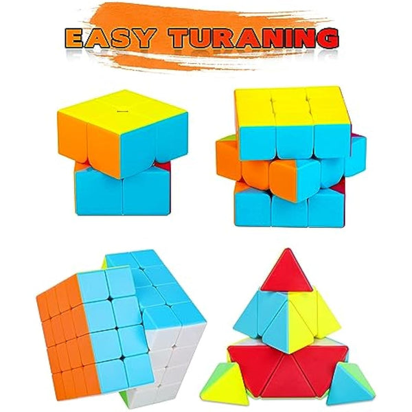 Coolzon Speed Cube Set, 4 Pack Stickerless Magic Cube Set 2x2 3x3 4x4 Pyraminx Triangle, Easy Turning 3D Puzzle Cube Games Toy Present for Kids Adults