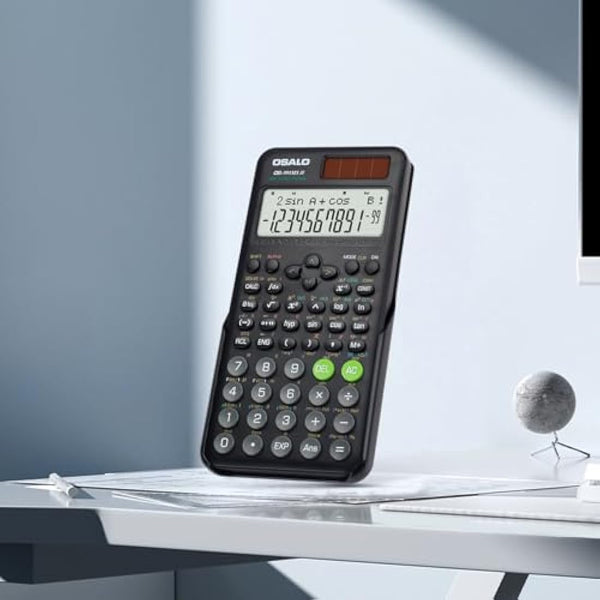 OSALO Scientific Calculator 401 Function 2-line Display 10+2 Digits Solar and Battery Calculator with Slide-on Cover for Secondary School Black (OS 991MS 2nd Edition)