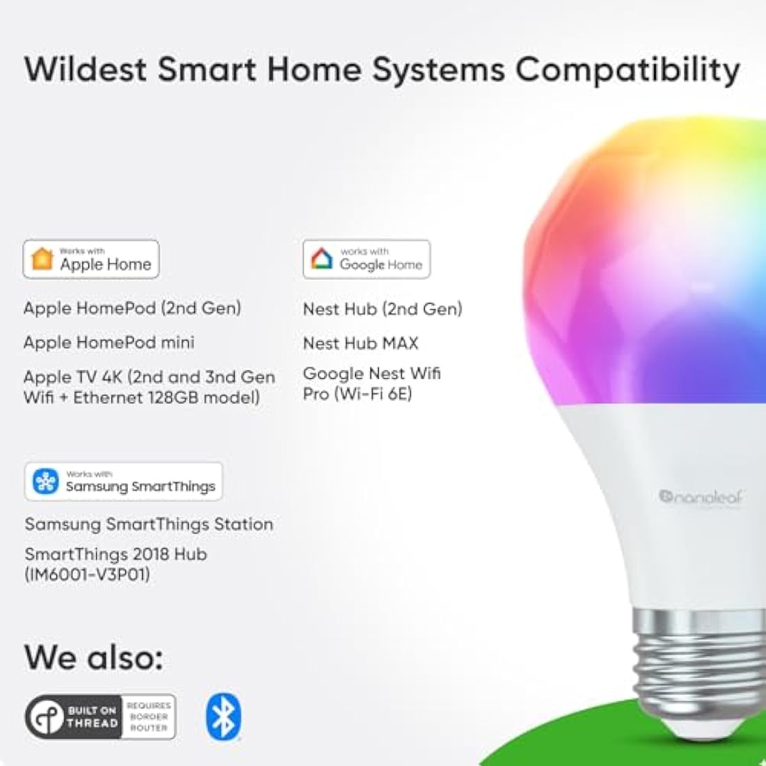 Nanoleaf Essentials, Smart A19 Bulb, 800Lm, White, 2700K-6500K, 120V-240V, E27 V2 UK 3PK