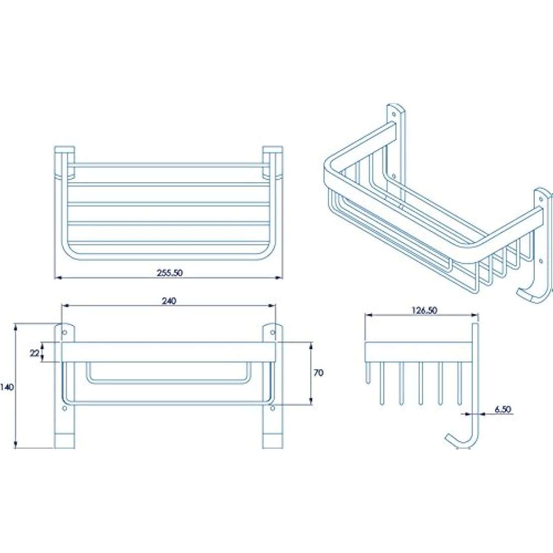 Croydex Aluminium Large Basket - Bathroom Storage Solution, Wall-Mounted Shower Caddy with Hooks, Chrome Bathroom Accessory, Rust-Free, Includes Wall Plugs & Screws, 5kg Load
