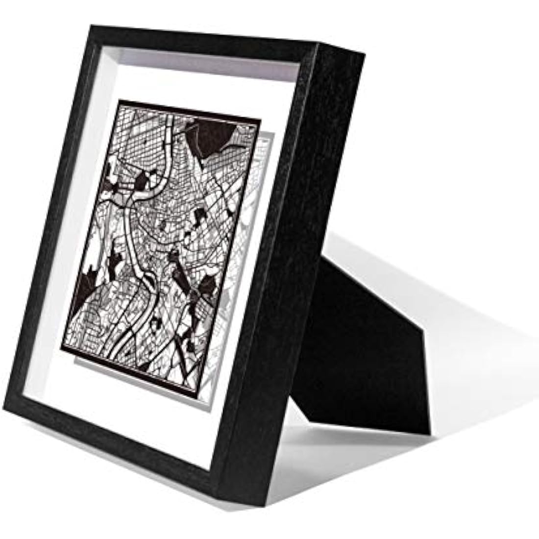 O3 DESIGN STUDIO New York Paper Cut Map framed, Black map, Black frame, 9x9 inches, Gift Boxed, 2 background color, self-changing, Paper Art