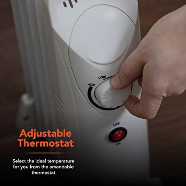 Warmlite WL43002YW 5 Fin Oil Filled Radiator with Adjustable Thermostat and Overheat Protection, 650W, White