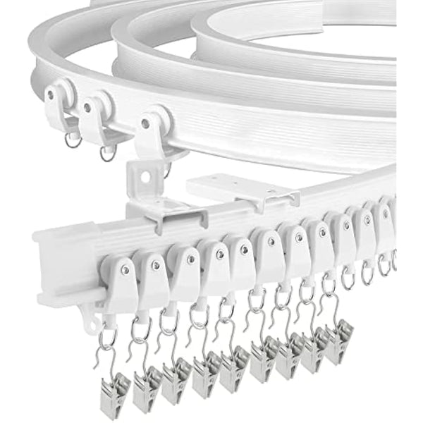 Bendable Ceiling Curtain Track for Bay Window, 20FT/6M Flexible Curved Curtain Rail Ceiling Wall Mount Heavy Duty Plastic Curtain Rails Track System for Bed Room Divider, White