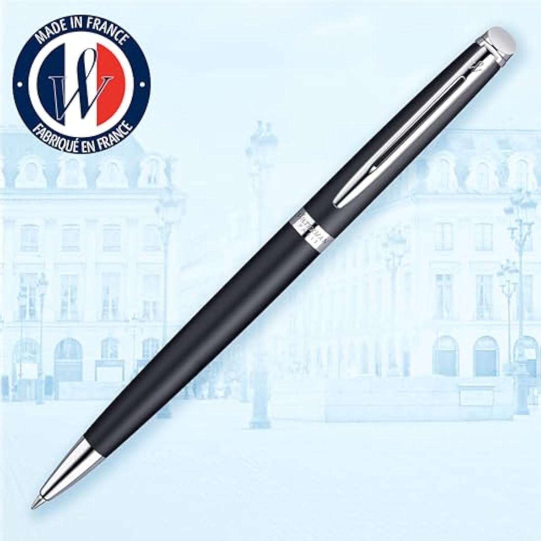 Waterman Hémisphère Ballpoint Pen | Matte Black with Chrome Trim | Medium Point | Blue Ink | Gift Box