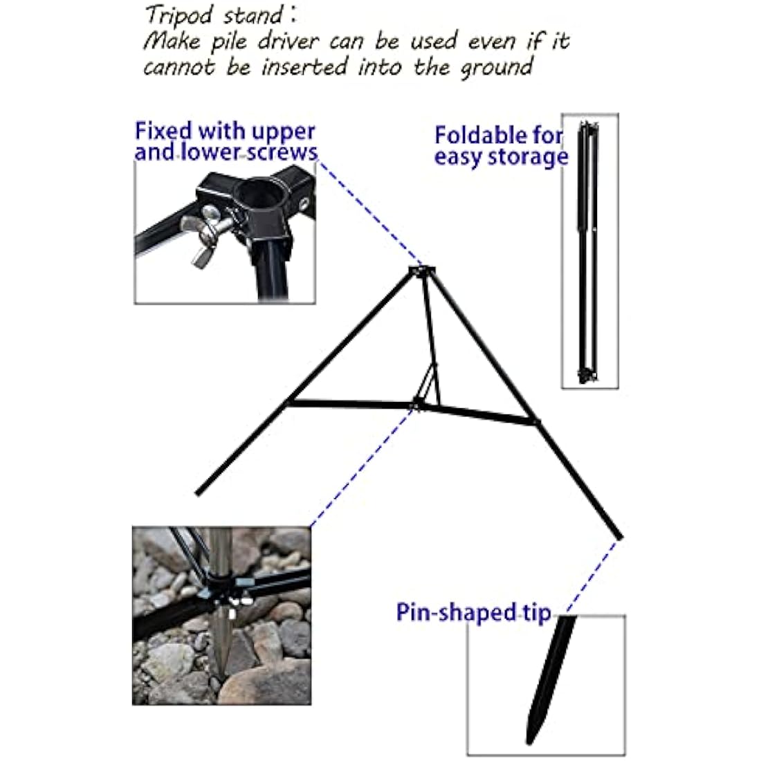 camping moon CAMPINGMOON Heavy Duty Stainless Steel Lantern Pile Driver Height Adjustable with Tripod Stand and Storage Bag D-240, D-243