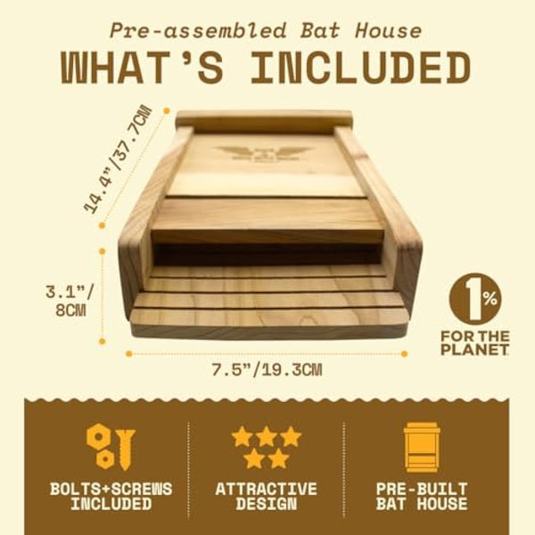 WildYard The Complete Bat House & Bat Box for Outdoors - Keep your Backyard Mosquito-Free - Without Paint, Single Chamber - Easy to Hang