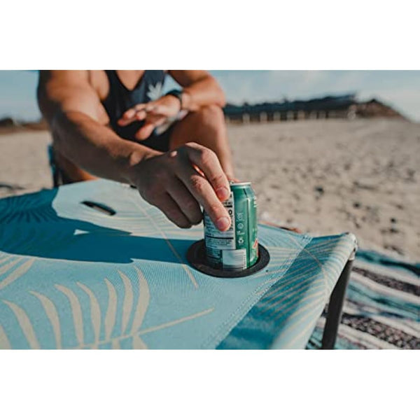 Neso Portable Beach Table with Cup Holders, Cell Phone Pockets, Lightweight for Picnics and Parks (Aqua Fronds)