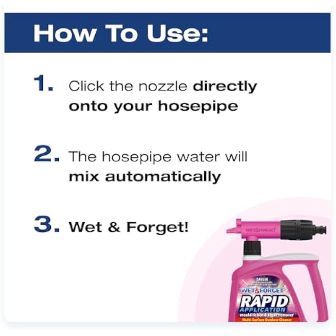 Wet & Forget Rapid Application, Ready-to-Use Mould, Lichen & Algae Remover, Outdoor Patio Cleaner, Black Spot Remover, Bleach Free, 2L