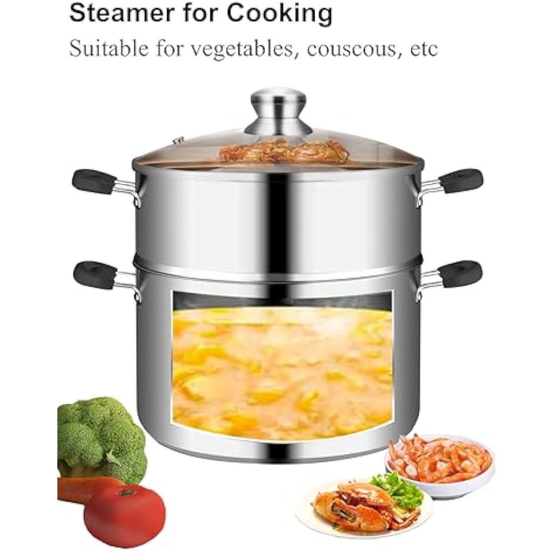 VENTION Stainless Steel Steamer Cooking 24cm for Induction Hob, Vegetable Steamer Pan, Couscous Pot 4.2 L