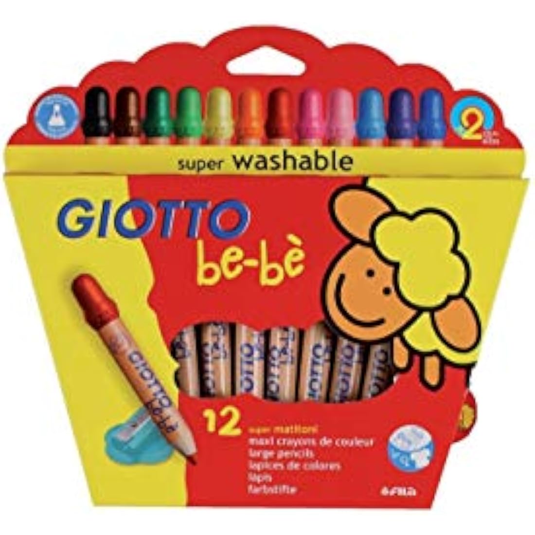 GIOTTO be-bè Large Colouring Pencils Set, 12 Assorted Colours, Super Washable, Suitable for Ages 2+, For Children