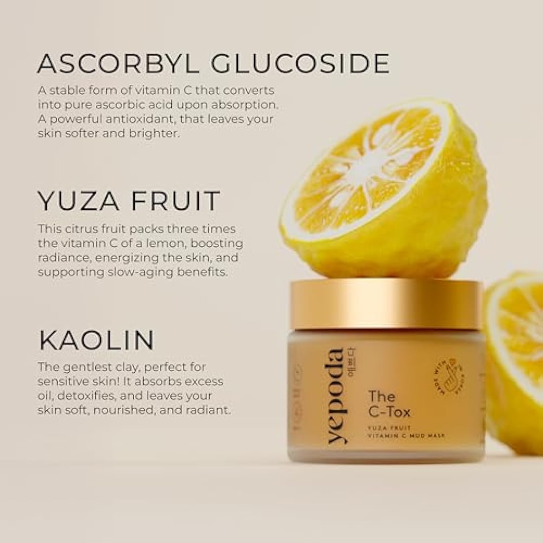 Yepoda Face Mask Vitamin C - The C-TOX. Face Mud mask with Yuza Fruit and Tumeric. Korean Cosmetics (80 g)
