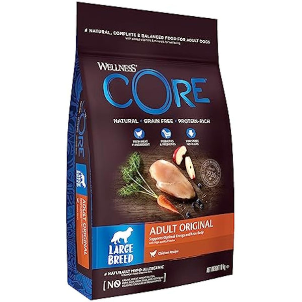 Wellness CORE Large Breed Adult Original, 10kg, Chicken, Dry Dog Food for Large Breeds, Grain-Free, High Meat Content, Protein-Rich, Supports Healthy Hips & Joints