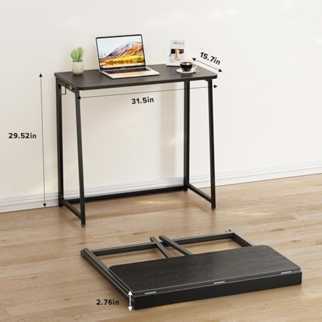 WOHOMO Folding Computer Desk,Small Writing Foldable Desk 80cm,Space-Saving Laptop Table,Easy Assemble Workstation for Home Office,Black