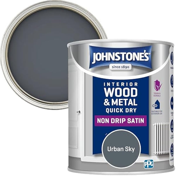 Johnstone's - Wood & Metal Paint - Satin Finish - Urban Sky - 750ml - Water Based - Non Drip & Quick Drying - Radiator Paint - Low Odour - Dry in 1-2 Hours - 8m2 Coverage per Litre