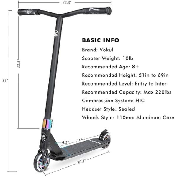 VOKUL BIZT K1 Pro Scooter - Stunt Scooters for Kids 7 Years and Up, Beginner to Intermediate Tricks Freestyle Scooters with 110MM Alloy Wheels